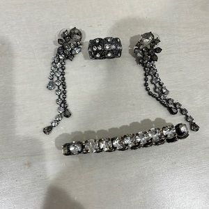 Vintage Black/Dark grey and White Jewels Bracelet + Earrings + Ring